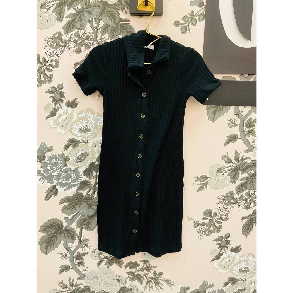 NEW PROJECT SOCIAL T hideaway button rib mini dress in black